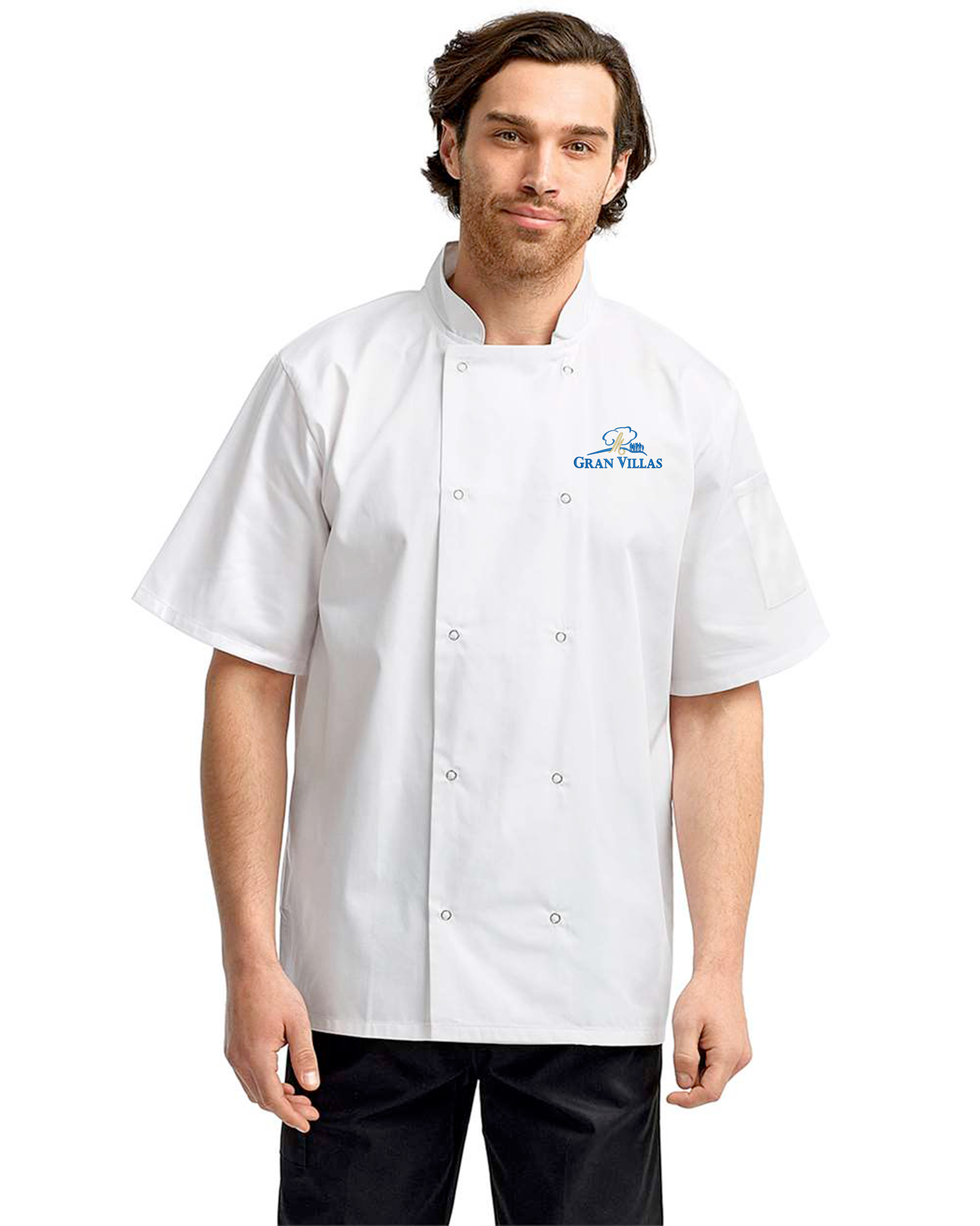 Medicalodges - Artisan Collection by Reprime Unisex Ten Studded Front Short Sleeve Chef Coat - RP664