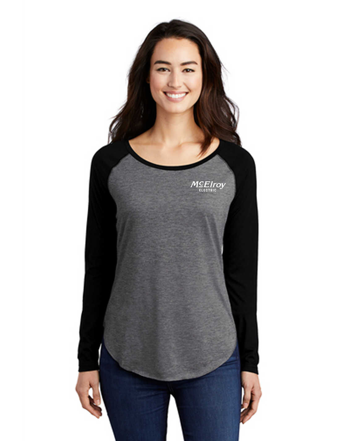 McElroy Electric - Ladies PosiCharge Long Sleeve Tri-Blend Wicking Scoop Neck Raglan Tee - LST400LS