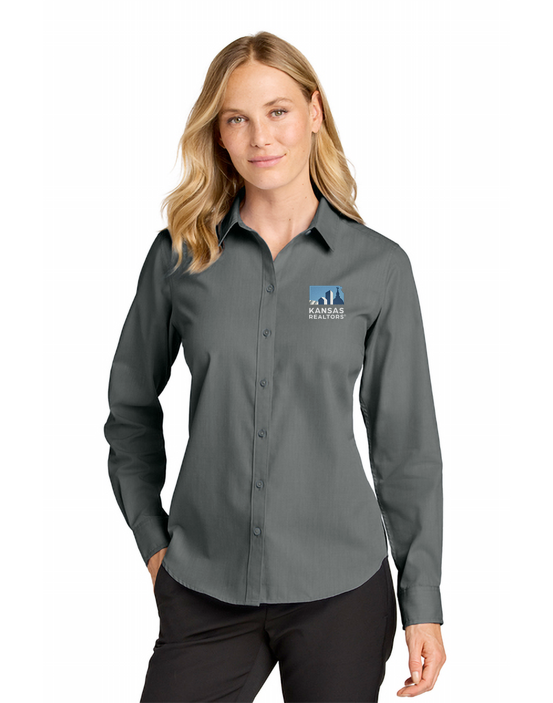 Kansas Realtors - Port Authority Women’s Long Sleeve Nailhead Easy Care Shirt - LW816