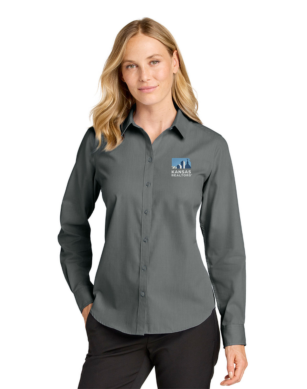 Kansas Realtors - Port Authority Women’s Long Sleeve Nailhead Easy Care Shirt - LW816