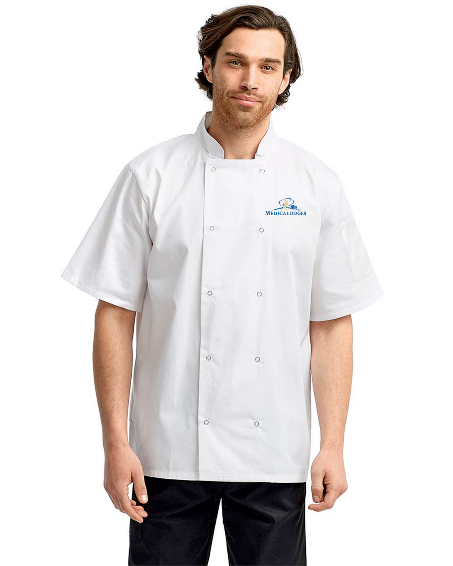 Medicalodges - Artisan Collection by Reprime Unisex Ten Studded Front Short Sleeve Chef Coat - RP664
